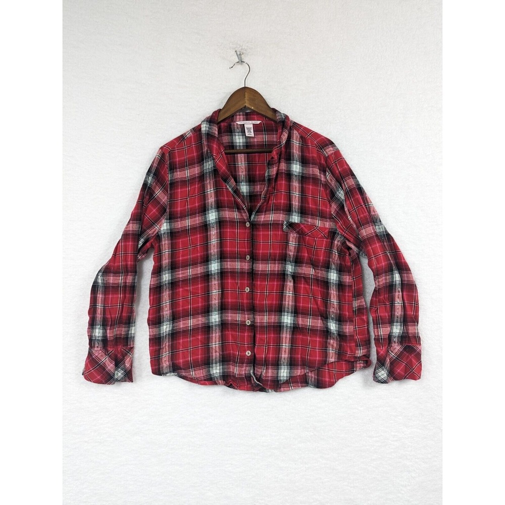 Victorias Secret Womens Top Red Plaid Button Front Long‎ Sleeve Shirt Large